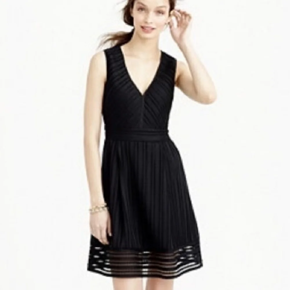 J.Crew Womens Lace Striped V-Neck Sleeveless A-Line Dress‎ Black Size 12P